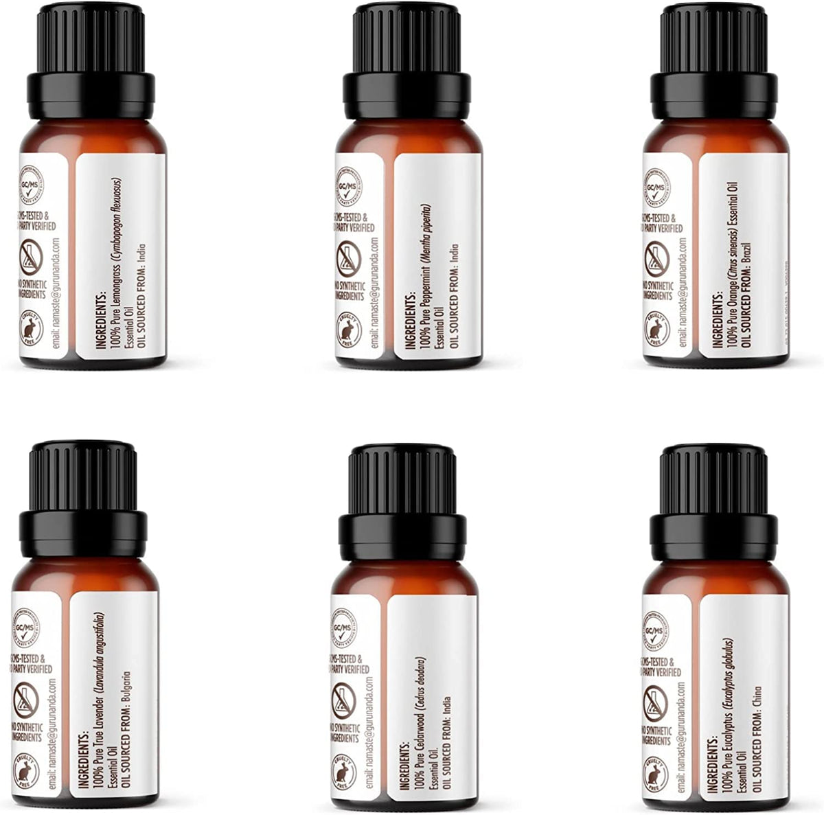 GuruNanda Essential Oils Set for Diffusers, 100% Pure, Aromatherapy, Massage, Skin Care