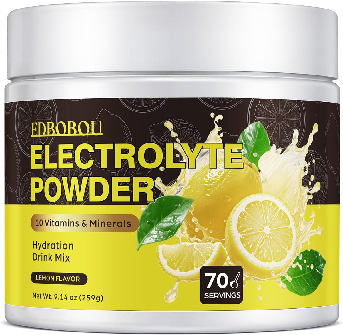 Sugar Free Electrolyte Powder - Lemon Flavor 70 Servings Refreshing Hydration Mix with Potassium, Sodium & Magnesium Fast-Absorbing Hydration Supplement, Gluten-Free, Ideal for Athletes
