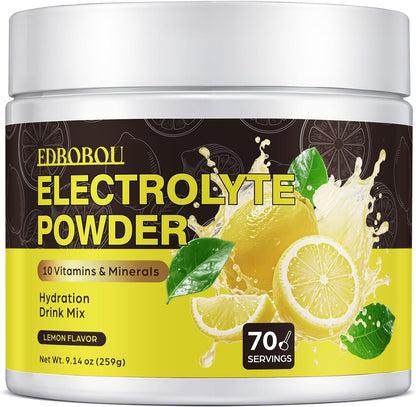 Sugar Free Electrolyte Powder - Lemon Flavor 70 Servings Refreshing Hydration Mix with Potassium, Sodium & Magnesium Fast-Absorbing Hydration Supplement, Gluten-Free, Ideal for Athletes