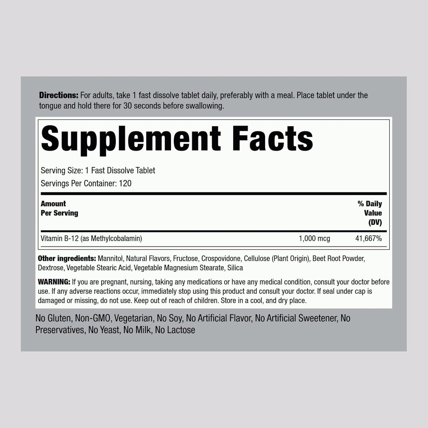 Piping Rock Vitamin B12 1000 mcg Sublingual | 120 Tablets | As Methylcobalamin | Berry Flavor | Vegetarian, Non-GMO, Gluten Free Supplement