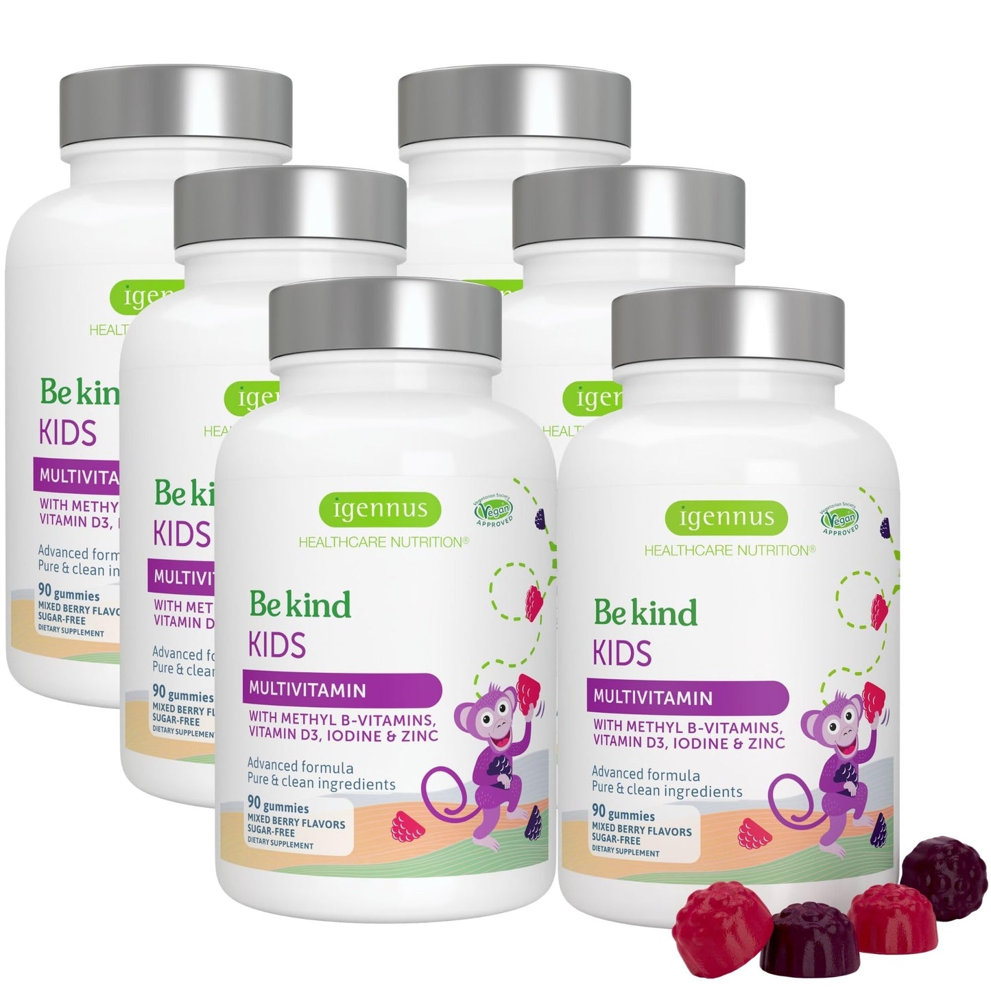 Igennus Methylated Kids Multivitamin Gummies, Age 4+, 90 Gummies | Clean Label & Third Party Tested, No Artificial Sweeteners or Flavors, Sugar Free, Natural Berry Flavor, Non-GMO, Halal