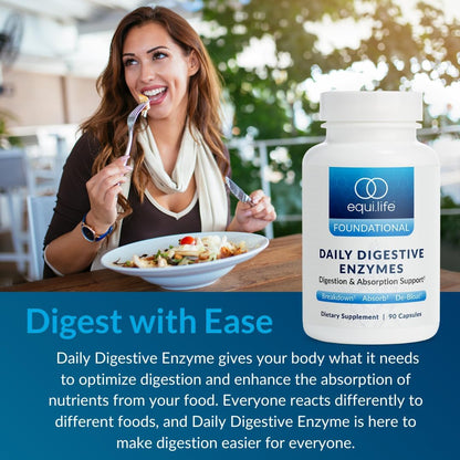 Equilife Daily Digestive Enzymes, Bromelain, Lactase & Lipase, 90 Capsules | Supports Healthy Digestion, Acid Balance & Nutrient Absorption | Allergen Free | Gluten Free | Vegan | Non-GMO