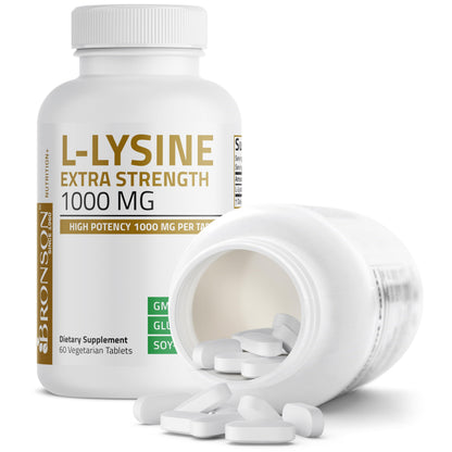 Bronson L-Lysine Extra Strength 1000 MG per Tablet High Potency, Immune Support & Supports Collagen Synthesis, Non-GMO, 100 Vegetarian Tablets