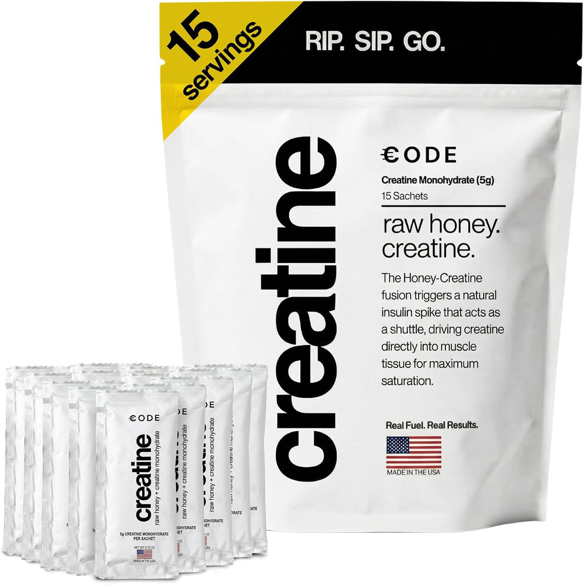 CODE Creatine Honey, 5g Creatine Monohydrate Gel, No Powder, 15 Count