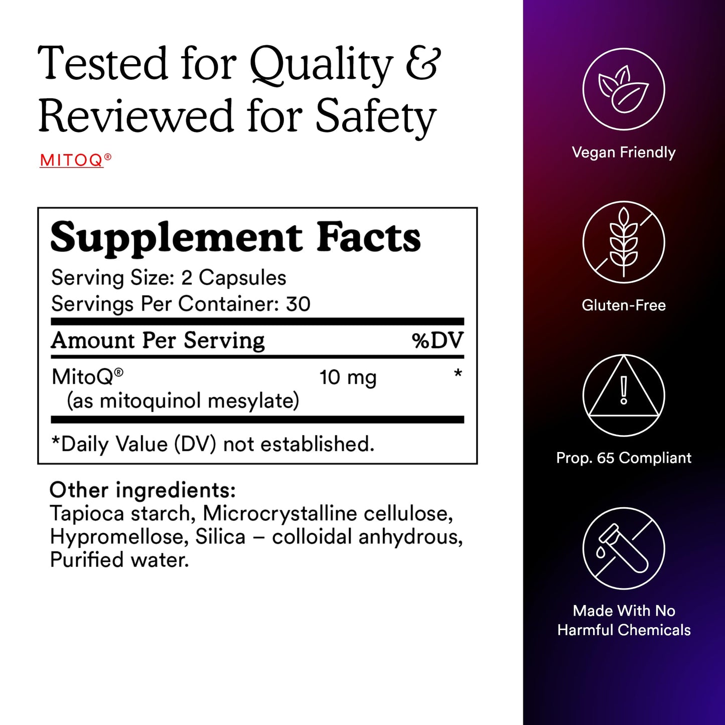 MitoQ Pure Advanced Mitochondria Supplement - Superior Bioavailability to CoQ10 - Patented Vitality Supplement for Sustained Energy, Heart Health, Metabolic Support, and Healthy Aging (60 Capsules)