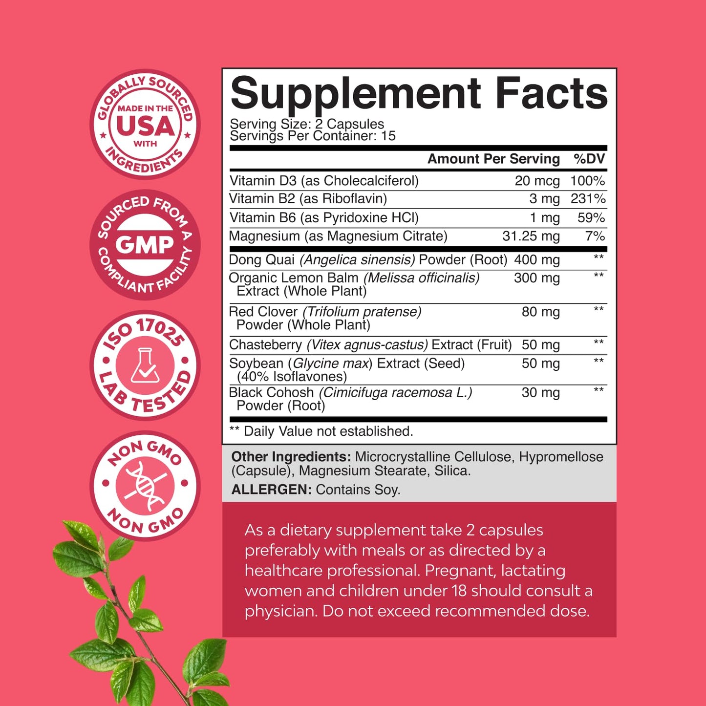 Natures Craft Complete Herbal Menopause Supplement for Women - Female Hormone Balance Capsules for Night Sweats Hot Flashes & Mood Swings with Dong Quai, Chaste Berry & Black Cohosh Root - 60 Count
