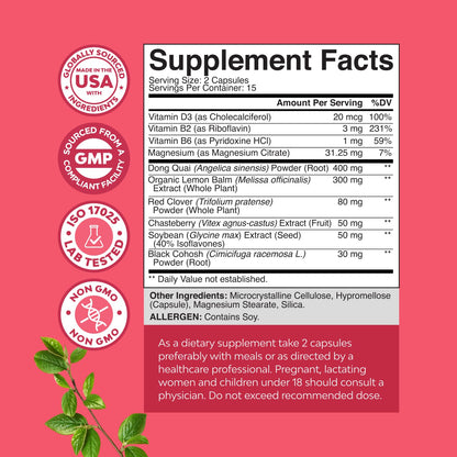 Natures Craft Complete Herbal Menopause Supplement for Women - Female Hormone Balance Capsules for Night Sweats Hot Flashes & Mood Swings with Dong Quai, Chaste Berry & Black Cohosh Root - 60 Count