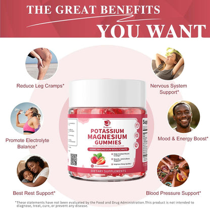 Lukaree Magnesium Potassium Supplement Gummies with Whole Food Calcium | New Formula Calm Magnesium & Plant Potassium Plus Chia Seed, D3, K2 & Calcium for Sleep, Leg Cramps & Muscle -Vegan, 60 Count