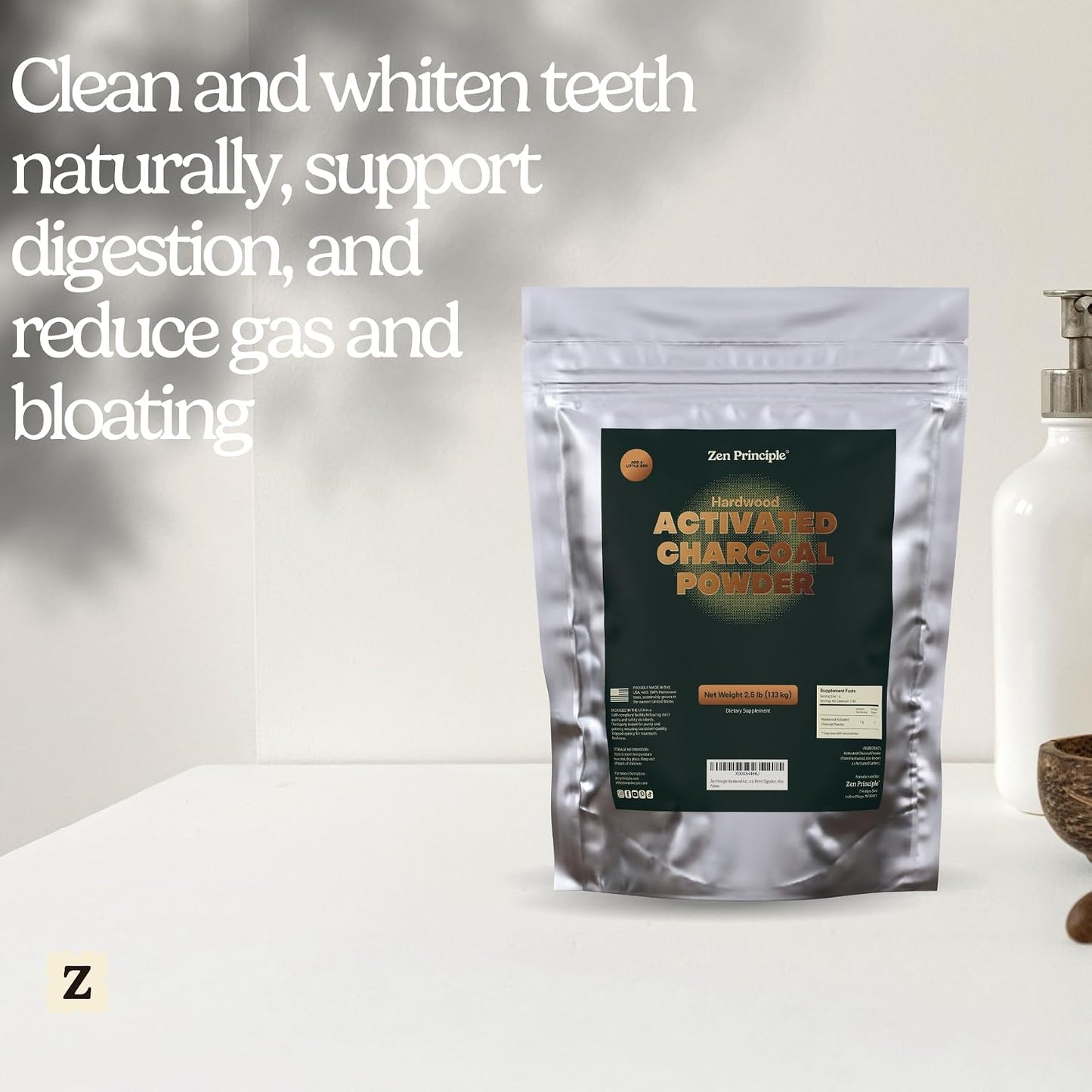 Zen Principle Hardwood Activated Charcoal Powder 100 Percent from USA Trees. All Natural. Whitens Teeth, Rejuvenates Skin and Hair, Supports Better Digestion, 40 Oz