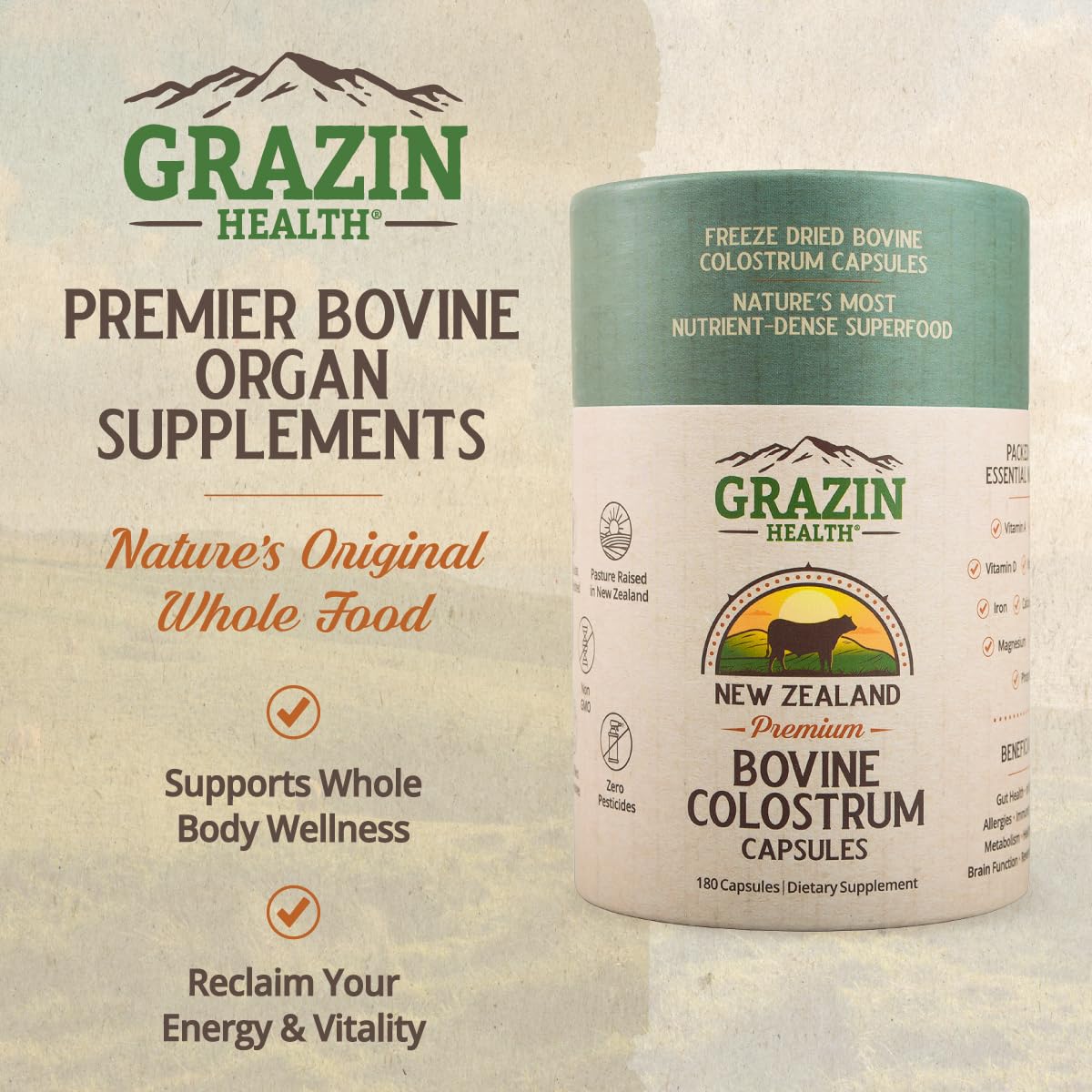 Bovine Organ Complex 3000mg per Serving (30 Servings) | Pancreas, Liver, Spleen, Kidney, Heart (600 Mg per Organ per Capsule) Grass Fed
