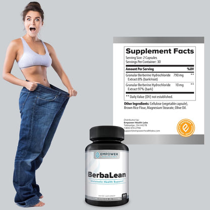 Empower Health New BerbaLean - Berberine & Hydrochloric Acid Supplement, Supports Healthy Metabolism and Digestive Health 60 Capsules
