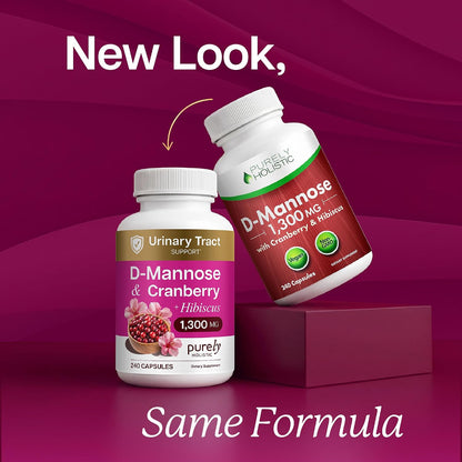 D Mannose with Cranberry, Drug-Free Urinary Tract Health Support, 240 Ct | Evidence-Based DMannose 1300mg for Urinary & Bladder Health for Women, D Mannose Supplements for Women & Men, 4 Month Supply