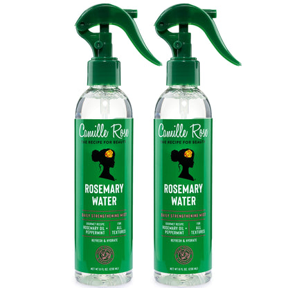 Camille Rose Rosemary Water, Daily Hair Strengthening Mist – Hydrating Refresher Spray with Rosemary Oil, Peppermint & Aloe Vera, 8 Oz Ea