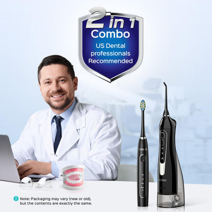 COSLUS C20C41 Water Flosser Electric Toothbrush Combo, Pink Oral Clean Kit