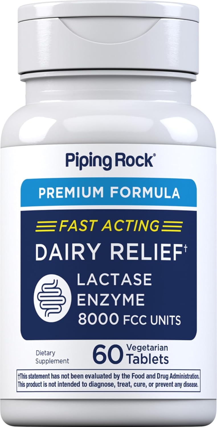 Piping Rock Fast Acting Lactase Enzyme | 8000 FCC | 60 Tablets | Dairy Relief Supplement | For Men and Women | Premium Formula | Vegetarian, Non-GMO, Gluten Free
