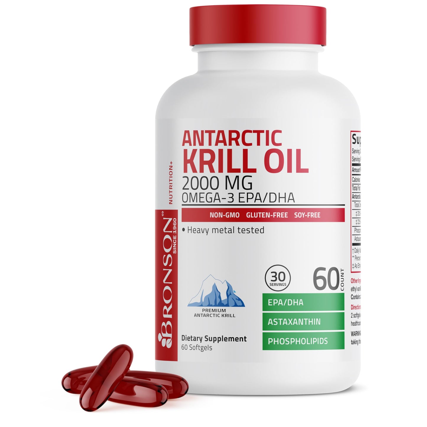 Bronson Antarctic Krill Oil 2000 mg with Omega-3s, 120 Softgels | Heavy Metal Tested, with EPA, DHA, Astaxanthin and Phospholipids, Non-GMO, Gluten Free, Soy Free