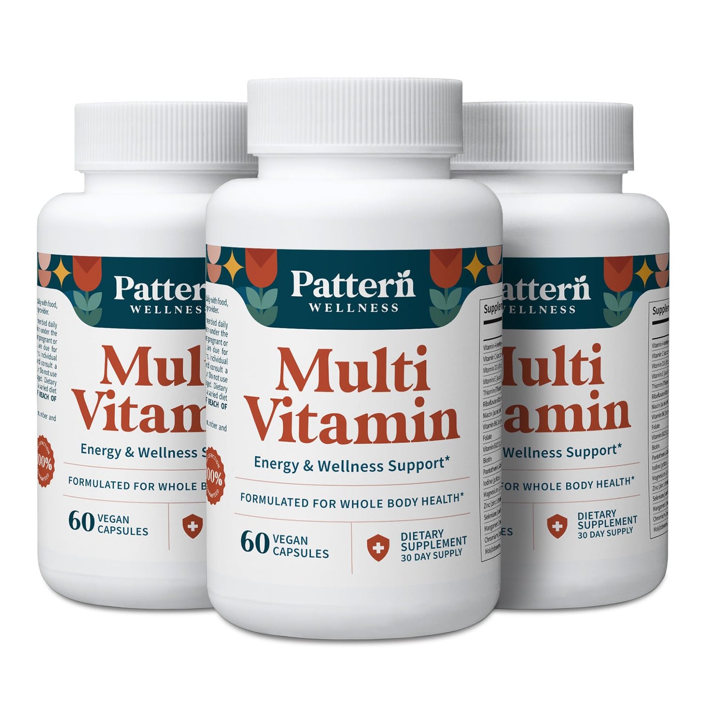 Pattern Wellness Multivitamin for Men & Women – 60 Vegan Capsules | Vitamin A, B, C, D, E – Supports Energy & Wellness – Whole Body Health – Daily Multivitamin Supplement
