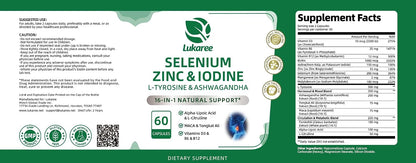 Selenium with Iodine, Zinc L-Tyrosine 500mg, Ashwagandha, Supports Hormone Health, Energy and Metabolism, Mood Balance, 16-in-1 Multivitamin Formula with Vitamin D3, B6, B12, 90 Capsules, GMP Tested
