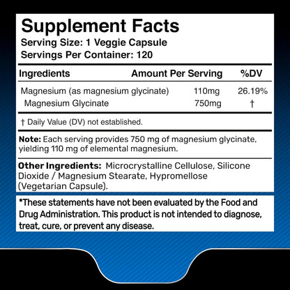 Magnesium Glycinate Capsules - 750mg | 120 Count, Magnesium Supplement for Women and Men - Pure Complex Glicinato De Magnesio, High Absorption, Heart Health, Sleep Supplement - 2 Packs