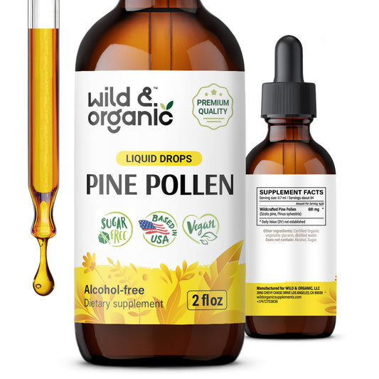 Wild & Organic Pine Pollen Tincture - Pine Pollen for Men & Women - Add to Tea & Drink - Pure Pinus Massoniana Extract Drops - Vegan, Sugar & Alcohol-Free Liquid Supplement - 4 fl oz