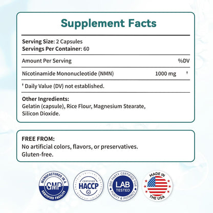 Pure NMN Supplement 60000mg,Supports Cellular Energy & NAD+ Balance,Nicotinamide Mononucleotide NAD Support for Healthy Aging,120 Capsules,60 Days Supply