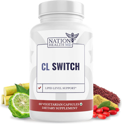 CL Switch | Citrus Bergamot Supplement for High Cholesterol Support | Lipid Level Support, 500 mg Citrus Bergamot Extract, 250 mg Berberine, Red Yeast Rice, 30 Days Supply, 60 Capsule