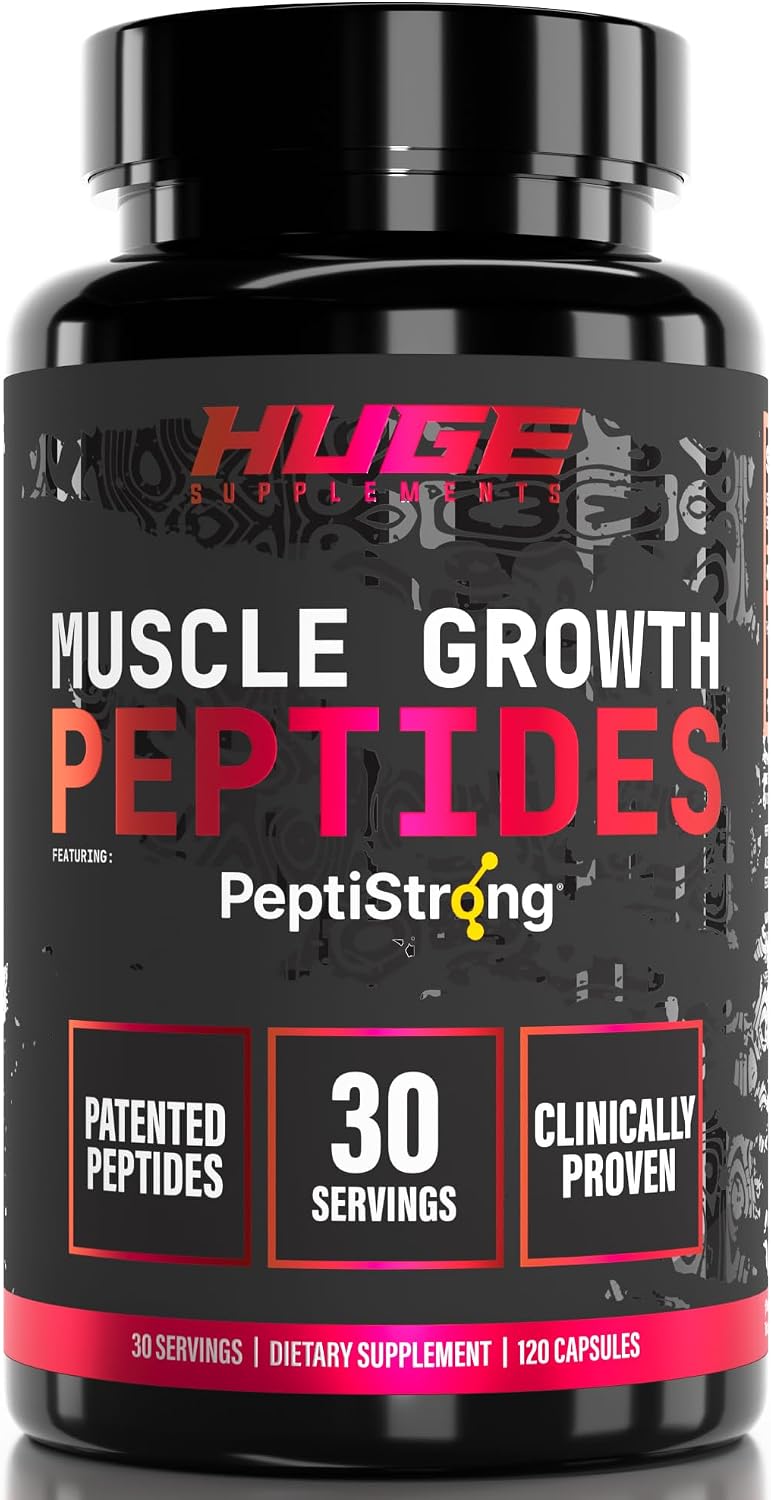 Huge Muscle Growth Peptides, Unique PeptiStrong® Peptide Complex, Clinically Studied, Supports Muscle Protein Synthesis, Strength, Performance & Recovery, Advanced Peptide Technology, 30 Servings
