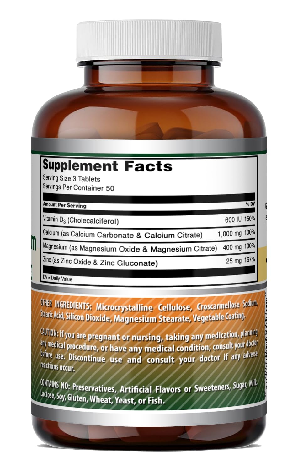 Amazing Formulas Calcium Magnesium Zinc D3-300 Tablets Per Bottle Supplement (Calcium 1000mg - Magnesium 400mg - Zinc 25mg Plus Vitamin D3 600 IU - Per Serving of 3 Tablets)