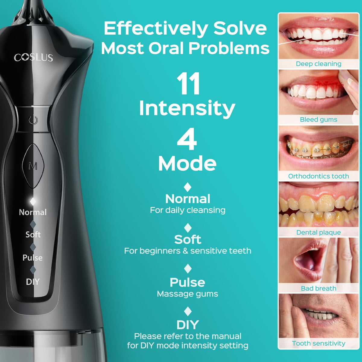 COSLUS C30 Water Dental Flosser, Upgraded DIY Mode, Black, 1Pcs