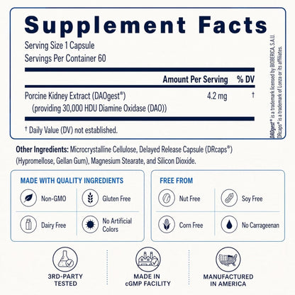 Utzy Naturals DAO Ultra Diamine Oxidase Enzyme Supplement | 60 Capsules