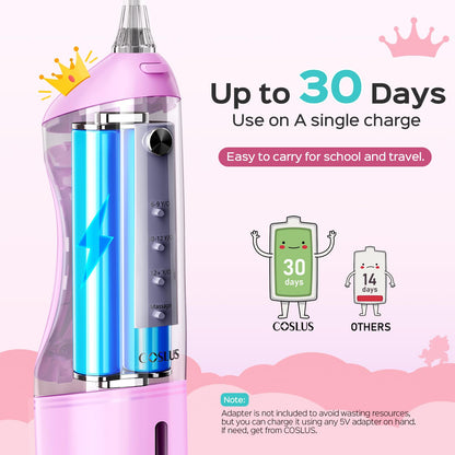 COSLUS C31 Kids Water Dental Flosser, Safe & Gentle for Ages 6+, Blue White