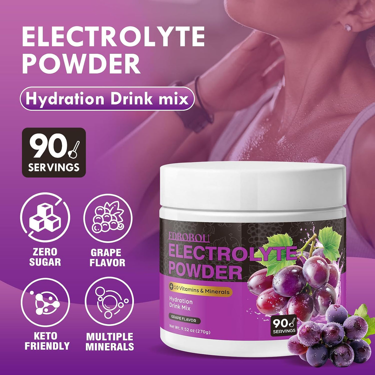Sugar Free Electrolyte Powder Grape Flavor 90 Servings