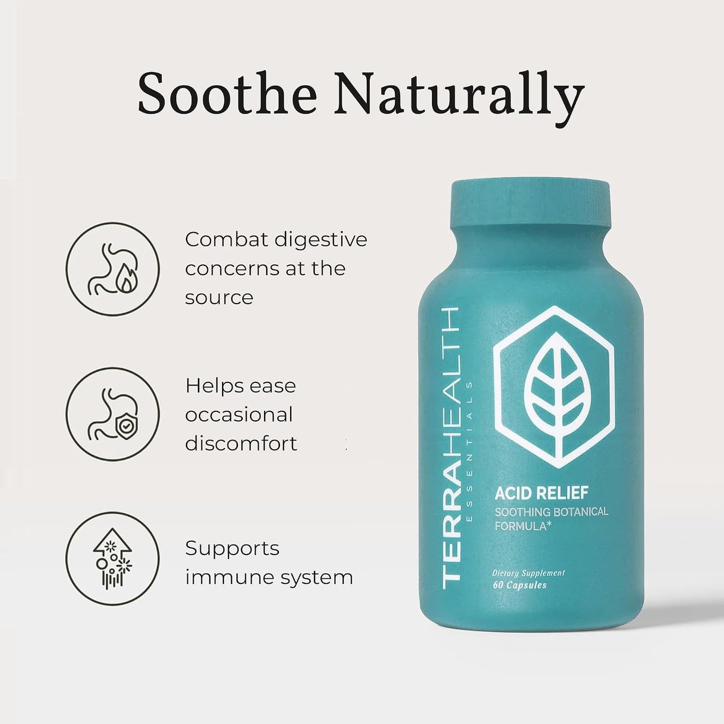 Terra Health Essentials Acid Balance & Digestive Support Bundle - Plant Based Acid Relief Supplement with Slippery Elm, DGL Licorice - Reflux Inhibitor Digestive Support with Pepsin, Betaine HCL