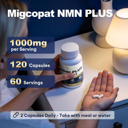 Migcopat NMN Supplement 1000mg – NMNH Alternative 5-in-1 NAD Supplement w/Resveratrol, Apigenin, Quercetin & Black Pepper – Supports Cellular Energy, Healthy Aging & Longevity – 120 Veggie Capsules