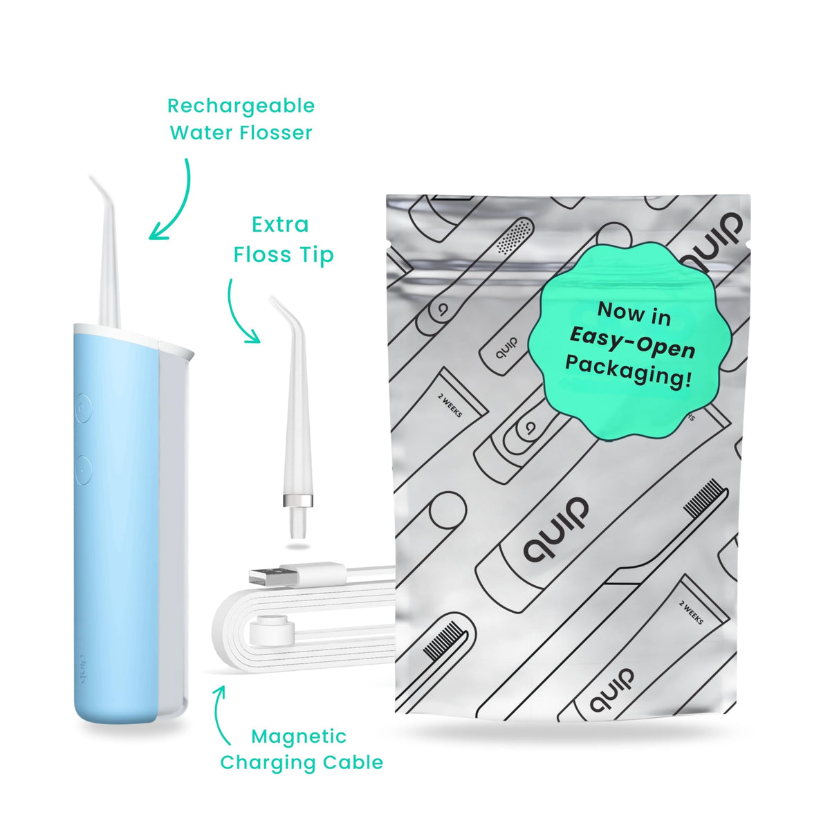 quip Water Flosser with Replacement Tip, Cordless Dental Pick, All Black