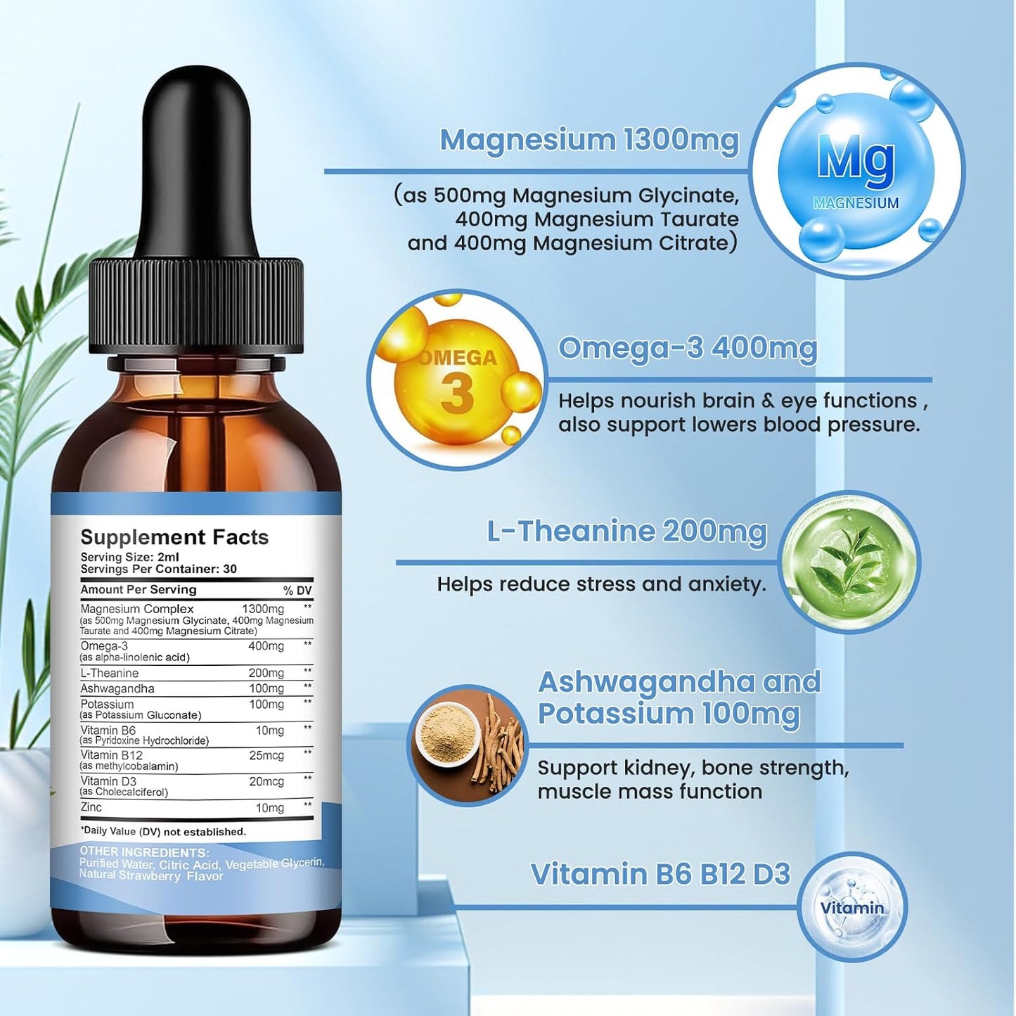 2 Pack Magnesium Glycinate Drops Strawberry & Cherry Flavor