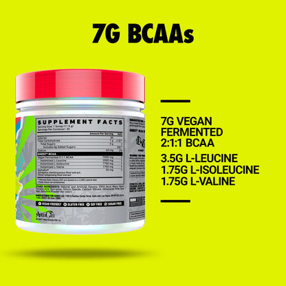 GHOST BCAA Powder Amino Acids Supplement, Sour Strips - 30 Servings - Sugar-Free Intra, Post & Pre Workout Amino Powder & Recovery Drink, 7G BCAA