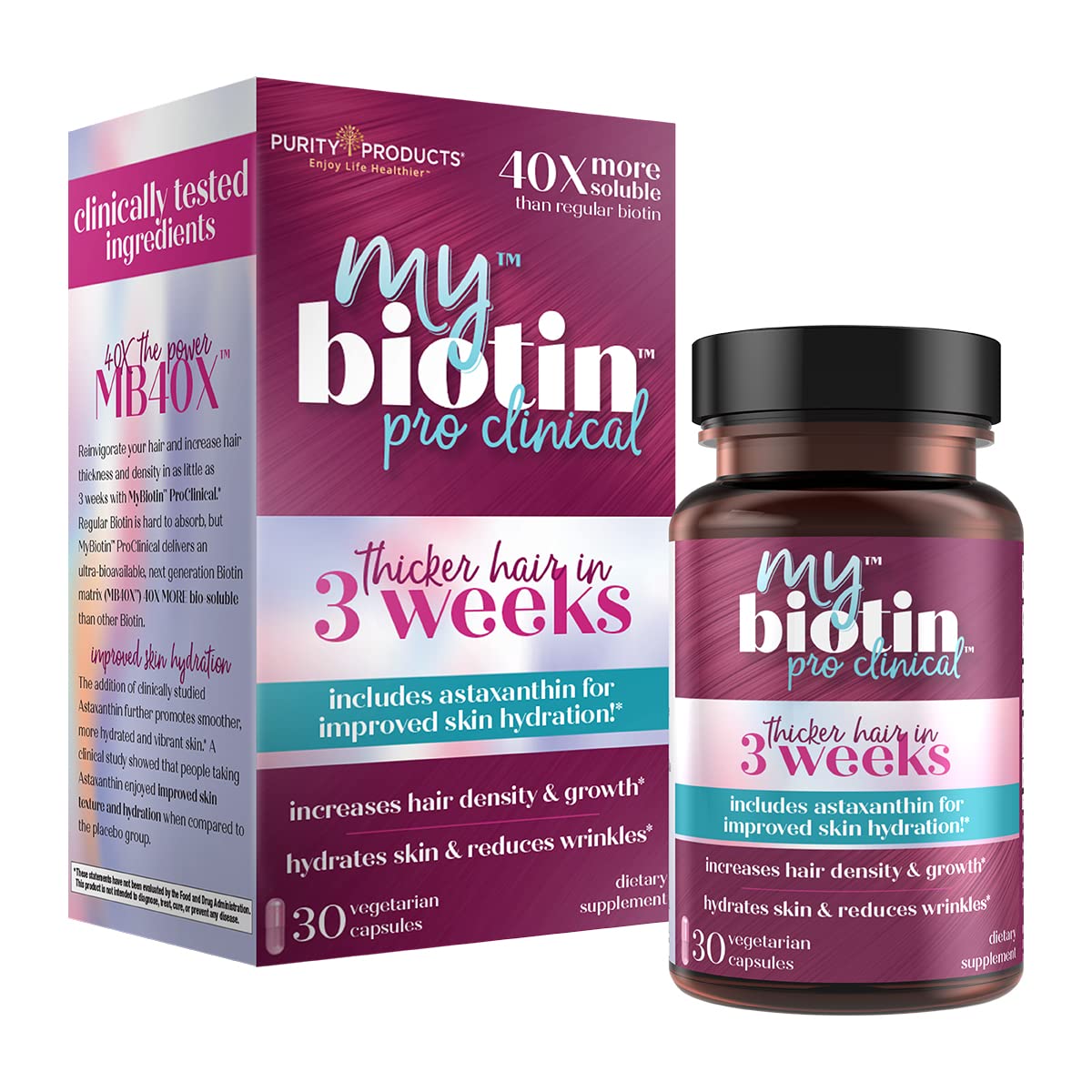 Purity Products MyBiotin ProClinical - 3 Month Supply – Thicker Hair in 3 Weeks & Fights 