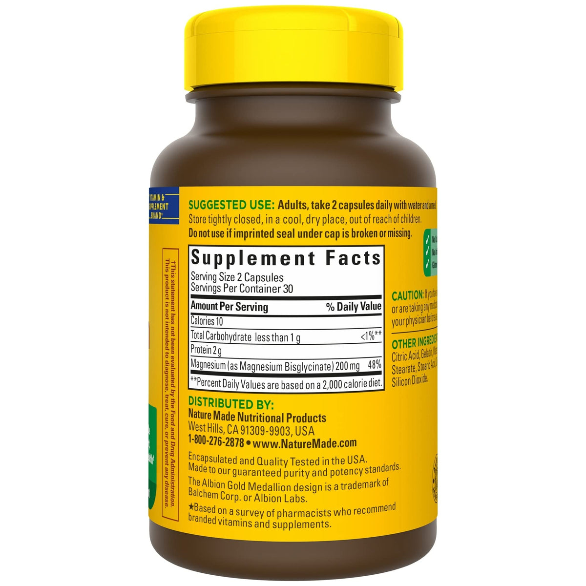 Nature Made Magnesium Glycinate 200 mg per Serving, Dietary Supplement for Muscle