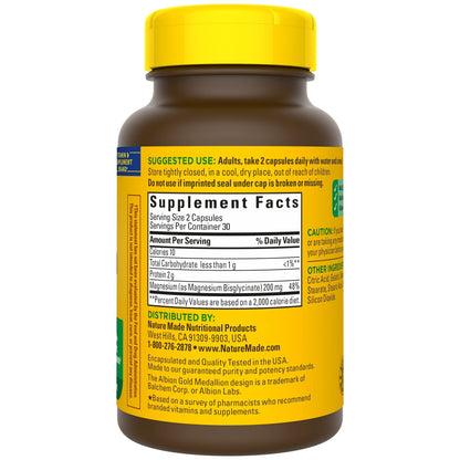 Nature Made Magnesium Glycinate 200 mg per Serving, Dietary Supplement for Muscle