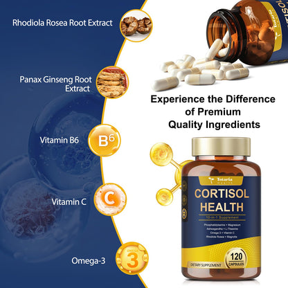 Totaria Cortisol Supplement with Ashwagandha,Magnesium,Rhodiola Rosea,L Theanine,Hormone Balance for Women 120 Vegan Capsules (Pack of 1)