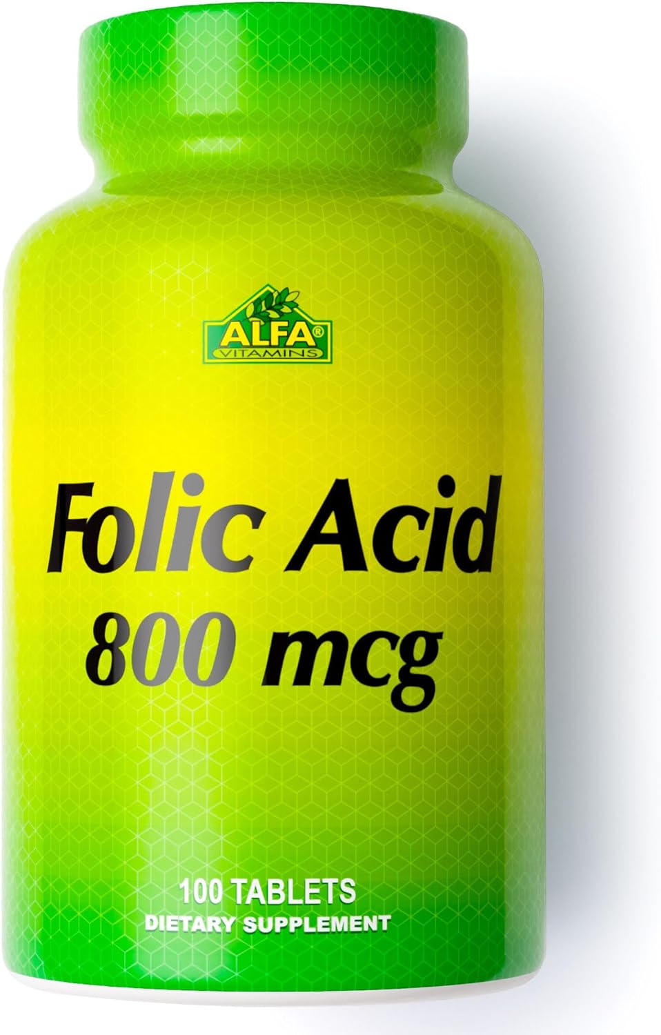 ALFA VITAMINS Folic Acid 800 mcg Prenatal Supplement, Supports Cardiovascular Health, Body & Brain Functions, Red Blood Cell Formation & Healthy Fetal Development, Dietary Supplement, 100 Tablets