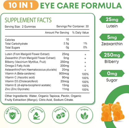 2 Pack Lutein Gummies 25mg, Sugar Free Lutein Zeaxanthin Supplements Gummies, Eye Health Supplement for Adults, Eye Vitamins Lutein for Vision and Blue Light Protection, Mango Flavor, 120 Count