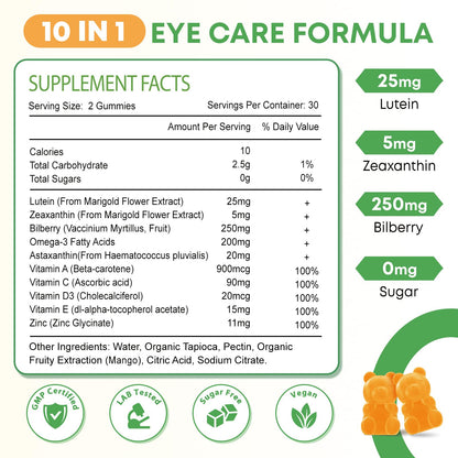 2 Pack Lutein Gummies 25mg, Sugar Free Lutein Zeaxanthin Supplements Gummies, Eye Health Supplement for Adults, Eye Vitamins Lutein for Vision and Blue Light Protection, Mango Flavor, 120 Count