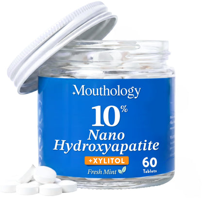 Mouthology 10% Nano Hydroxyapatite Toothpaste Fluoride Free, Whitening*, Rod Shaped nHA, Xylitol Toothpaste for Adults, Enamel Care*, Sensitive Teeth*, SLS Free, Mint 4oz (USA Made) Package May Vary