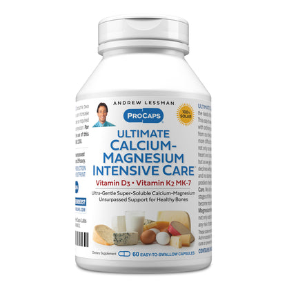 ANDREW LESSMAN Ultimate Calcium-Magnesium Intensive Care with Vitamin D3 & K2 MK7-120 mcg - 180 Capsules – Bone and Skeleton Health Essentials. Gentle, Easy to Swallow, Super Soluble. No Additives