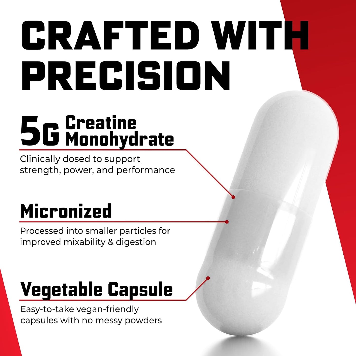 Creatine Monohydrate Capsules, 5g Per Serving, Scientifically Dosed To Maximize Lean Muscle Growth, Strength, Recovery & Performance, Thoroughly Tested For Purity, For Men & Women, Convenient Capsules
