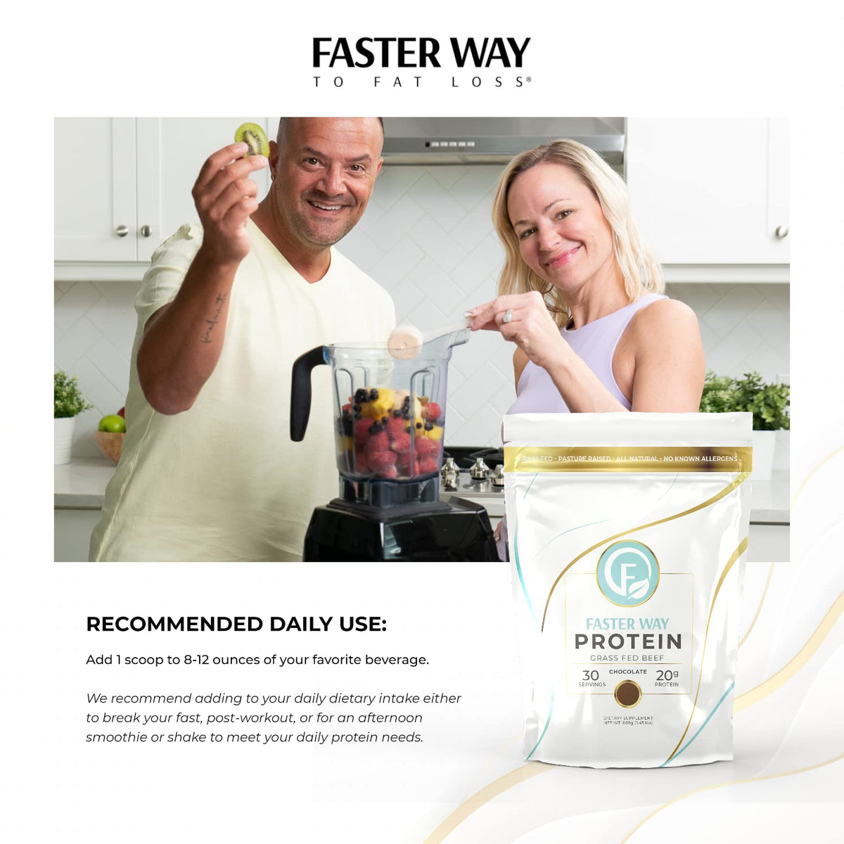 FASTer Way to Fat Loss | Grass Fed Protein Powder Chocolate Flavor, Dairy-Free Alternative