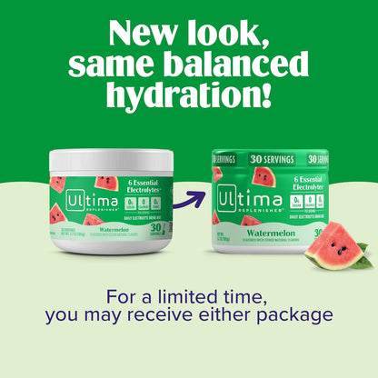 Ultima Replenisher Electrolyte Powder Drink Mix Bundle – Sugar Free – Watermelon, 30 Serving Canister and 20 Stickpacks – 6 Electrolytes and Minerals – Keto Friendly, Vegan, Non-GMO