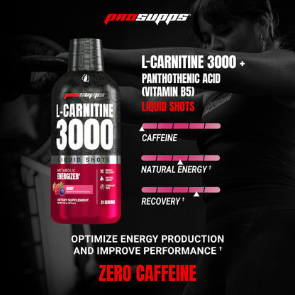 ProSupps L-Carnitine Liquid 3000, Stimulant-Free Liquid Shots for Men & Women - Clean Workout Drink for Energy, Performance & Muscle Recovery - No Sugar, No Carbs - 31 Servings, Berry